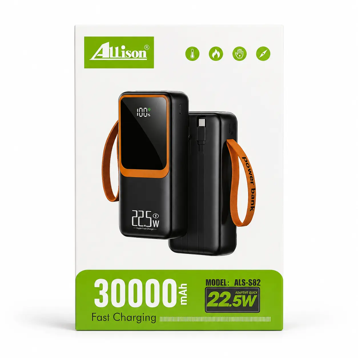 خرید پاوربانک 30000 میلی‌آمپری الیسون مدل ALS-S82 | شارژ سریع 22.5 وات