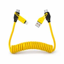 کابل ۴ کاره فنری فست شارژ 65 وات مدل S229 تبدیل Type-C و USB به لایتنینگ و Type-C