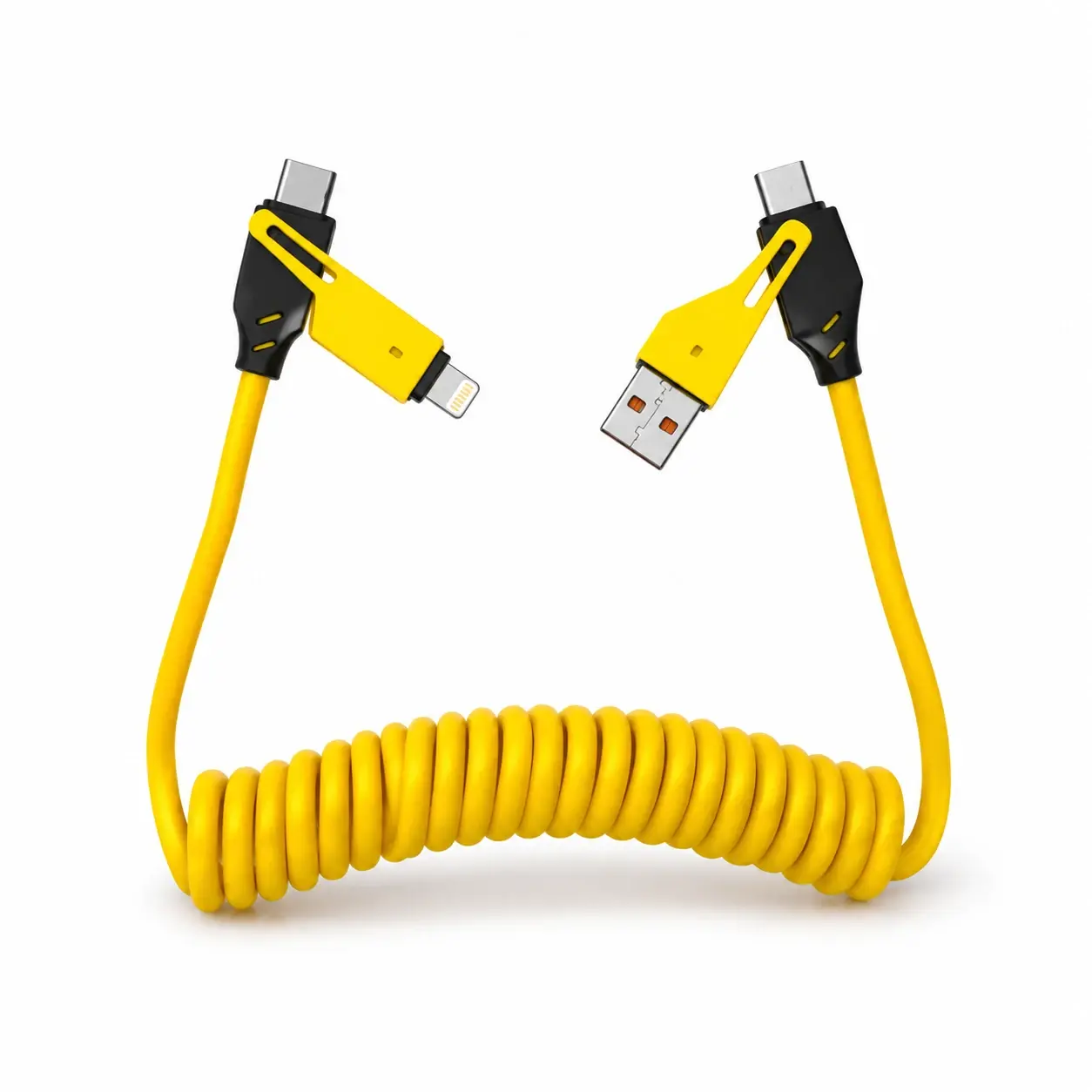 کابل ۴ کاره فنری فست شارژ 65 وات مدل S229 تبدیل Type-C و USB به لایتنینگ و Type-C