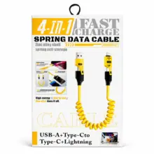کابل ۴ کاره فنری فست شارژ 65 وات مدل S229 تبدیل Type-C و USB به لایتنینگ و Type-C