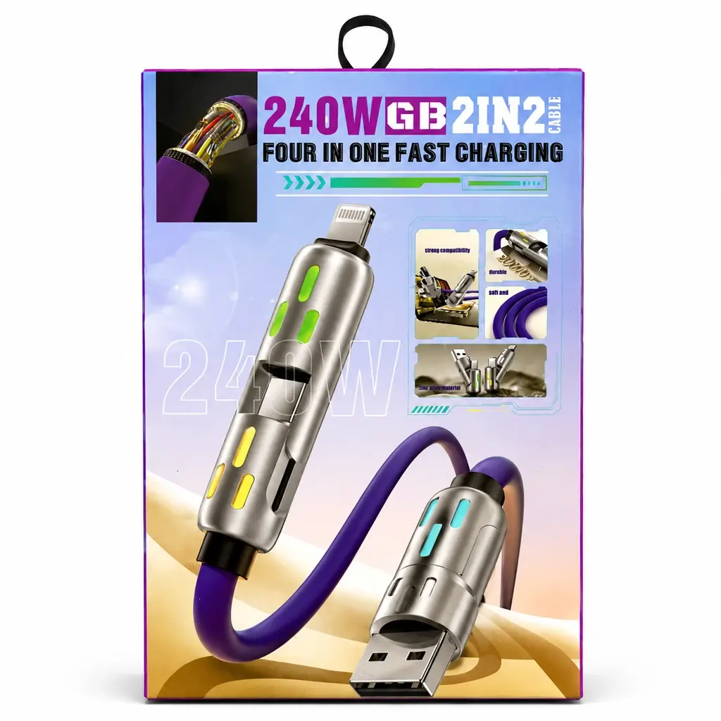 خرید کابل شارژ چند کاره S227 2IN2 با طول ۱ متر و کانکتور فلزی
