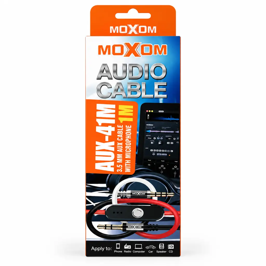 خرید کابل aux میکروفن دار موکسوم مدل moxom aux-41m اورجینال